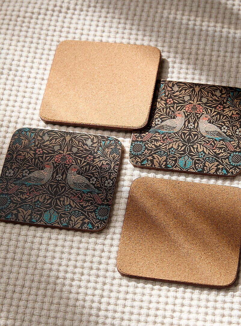 Simons Maison: Les sous-verres lamin&eacute;s sur li&egrave;ge tapisserie oiseaux Ensemble de 4 Noir &agrave; motifs