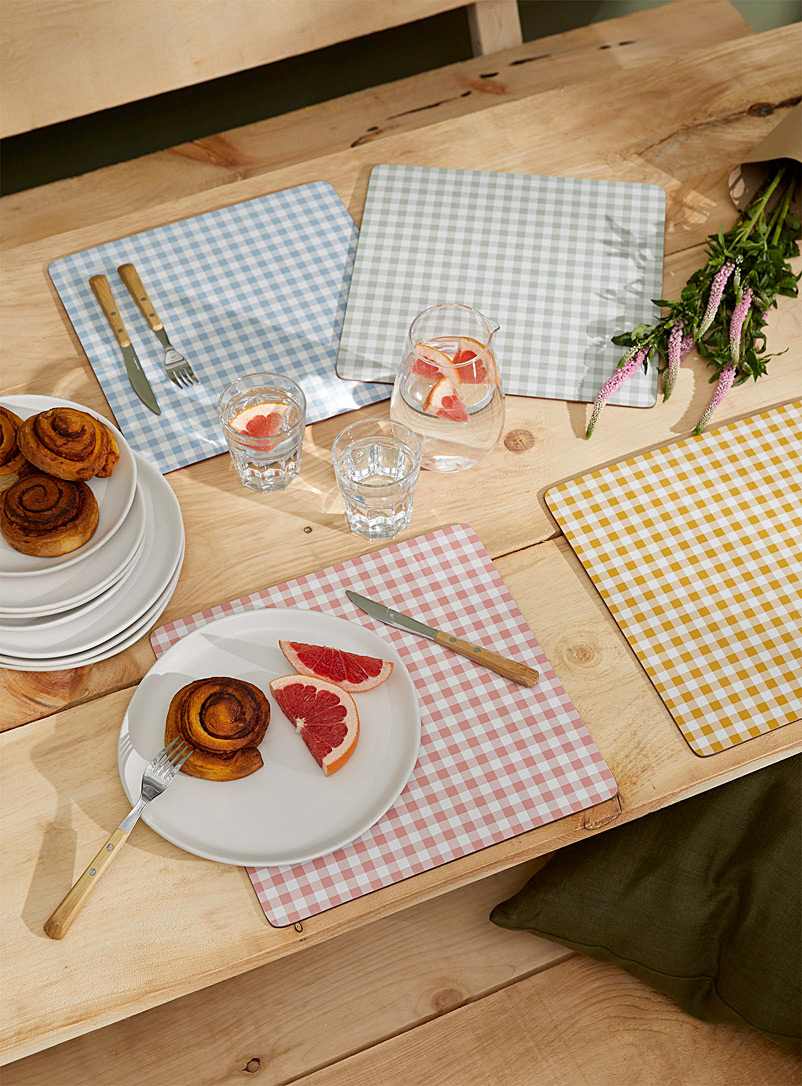 Simons Maison Assorted Colourful gingham check laminated cork placemats Set of 4