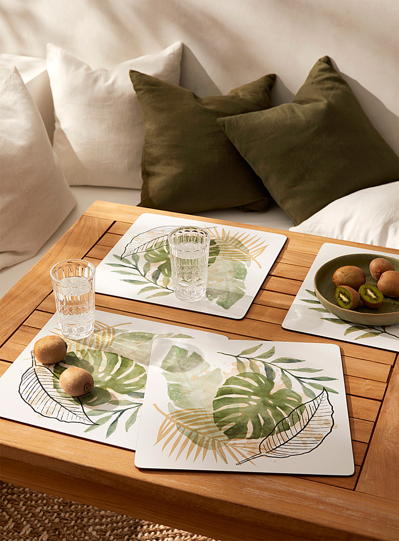 Simons Maison Assorted Tropical foliage laminated cork placemats Set of 4