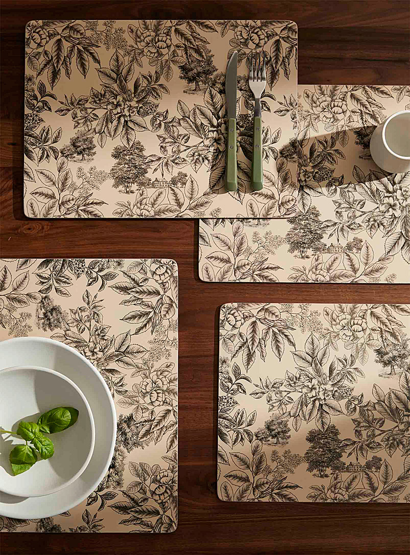 Simons Maison Patterned Ecru Contrasting flowers laminated cork placemats Set of 4