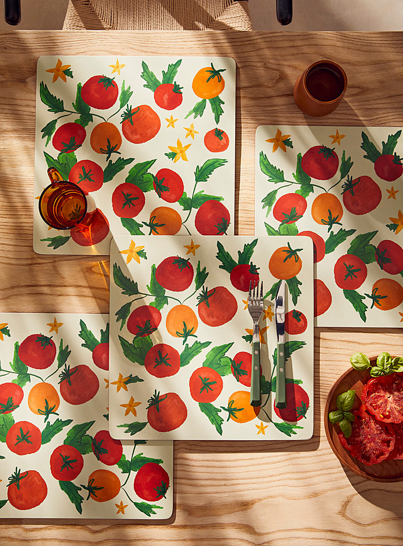 Simons Maison: Les napperons laminés sur liège tomates fraîches Ensemble de 4 Vert à motifs