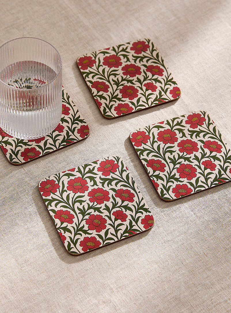 Red flower tapestry laminated cork coasters Set of 4 | Simons Maison ...
