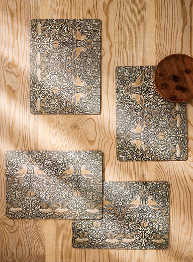 Bird tapestry grey laminated cork placemats Set of 4