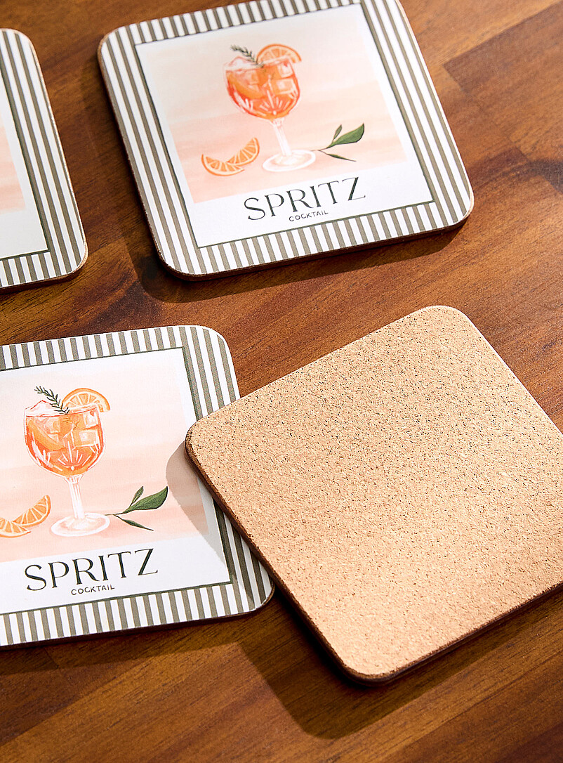 Simons Maison: Les sous-verres lamin&eacute;s sur li&egrave;ge Spritz Ensemble de 4 Ivoire - Beige cr&egrave;me