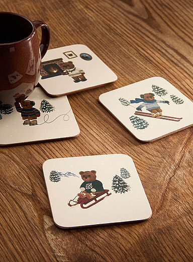 Winter fun bears laminated cork coasters Set of 4 <b>Christmas Collection</b>
