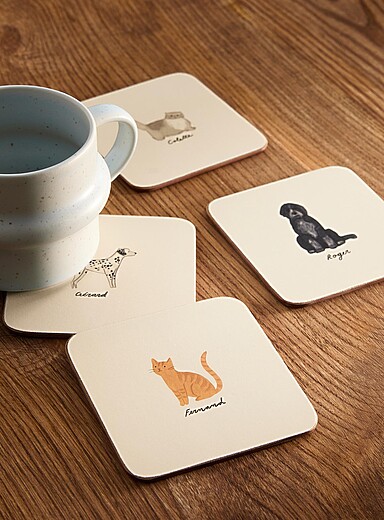 Les sous-verres lamin&eacute;s sur li&egrave;ge chiens et chats Ensemble de 4
