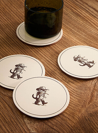 Les sous-verres lamin&eacute;s sur li&egrave;ge chat cowboy Ensemble de 4