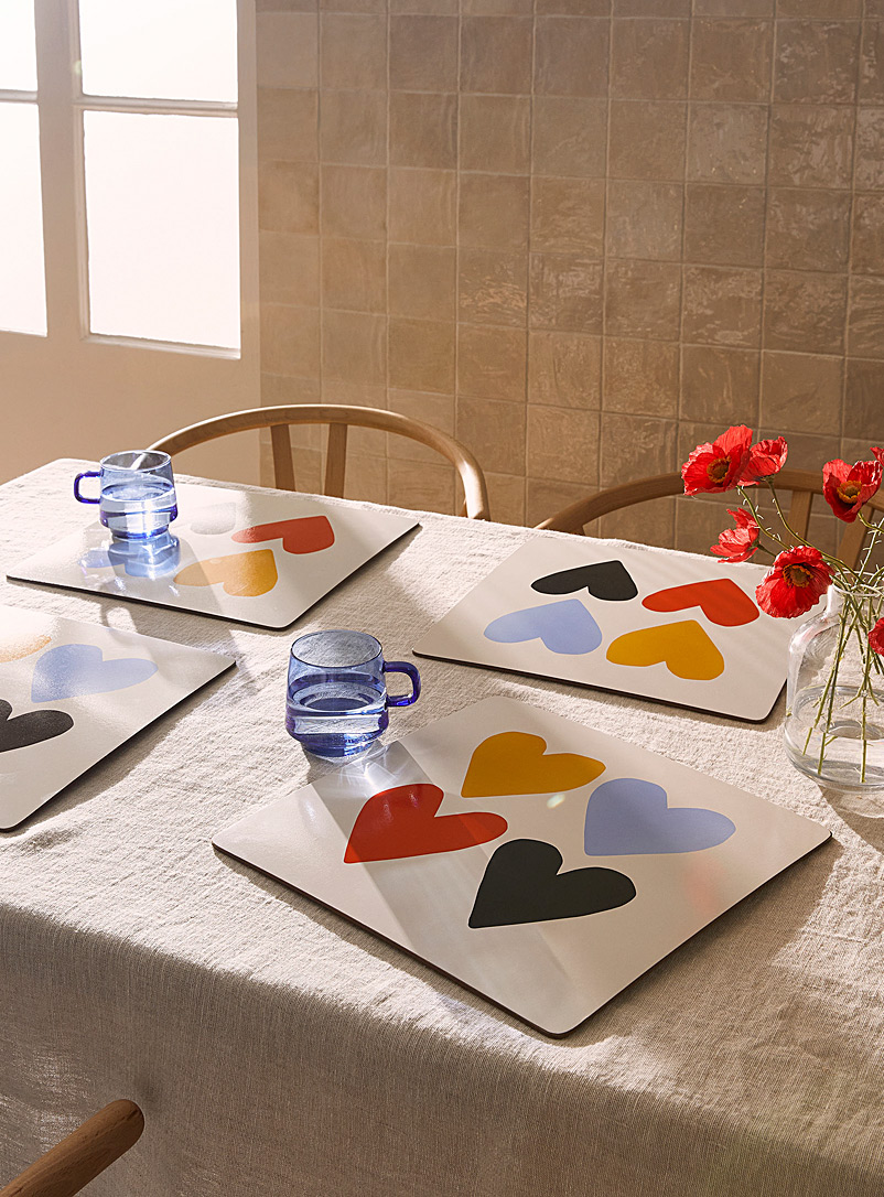 Simons Maison Assorted Drawn hearts laminated cork placemats Set of 4