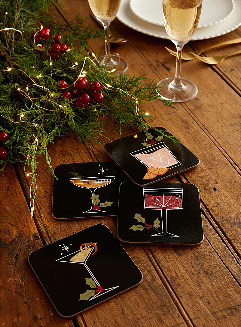 Simons Maison Assorted Festive cocktail laminated cork coasters Set of 4