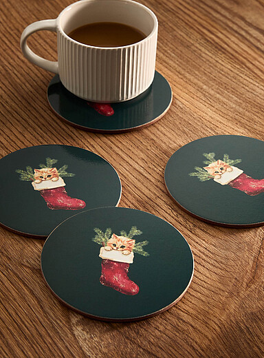 Les sous-verres lamin&eacute;s sur li&egrave;ge chaton des F&ecirc;tes Ensemble de 4 <b>Collection de No&euml;l</b>