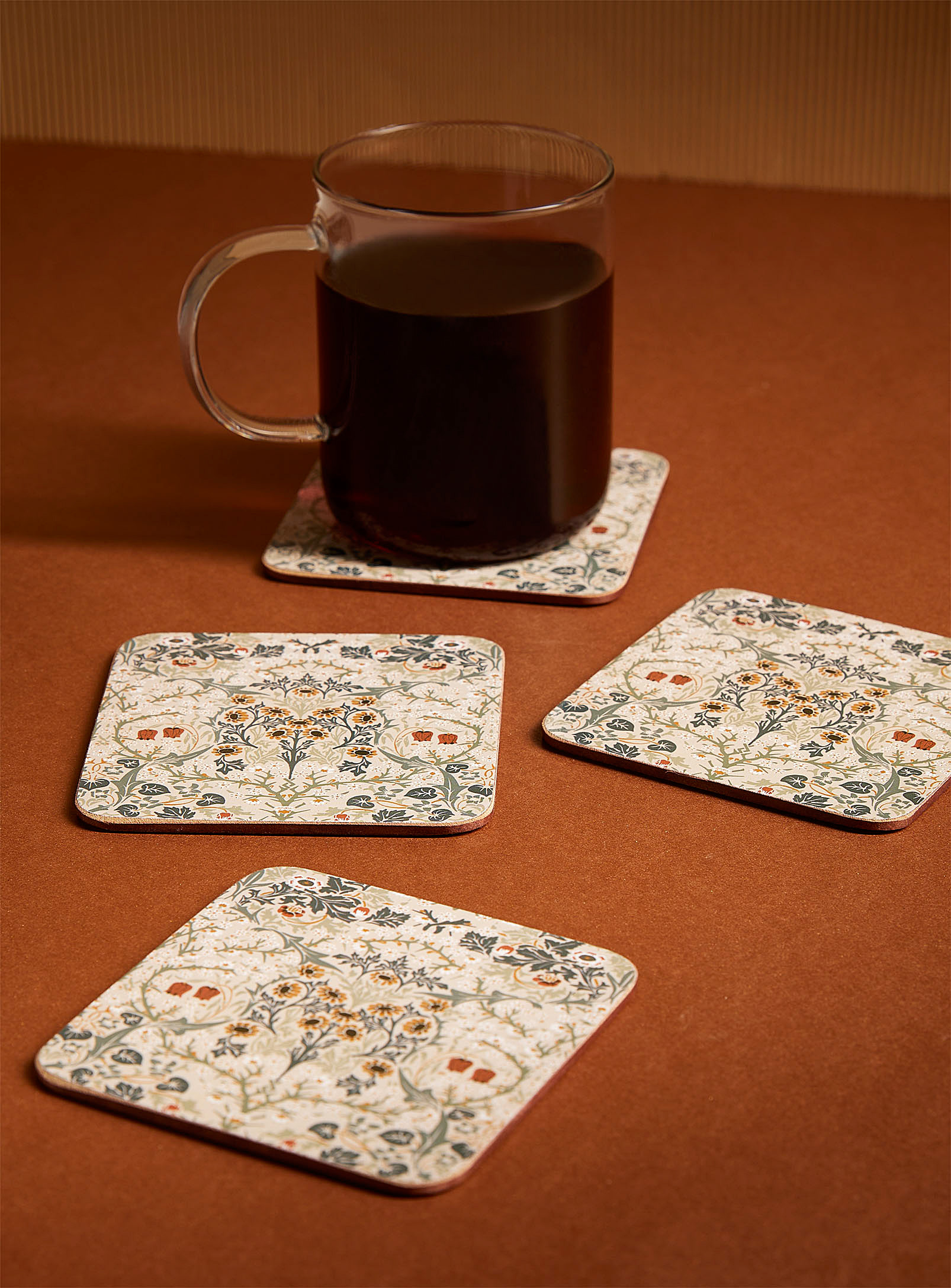 Simons Maison Flowers Of Yesteryear Laminated Cork Coasters Set Of 4 In Patterned Grey