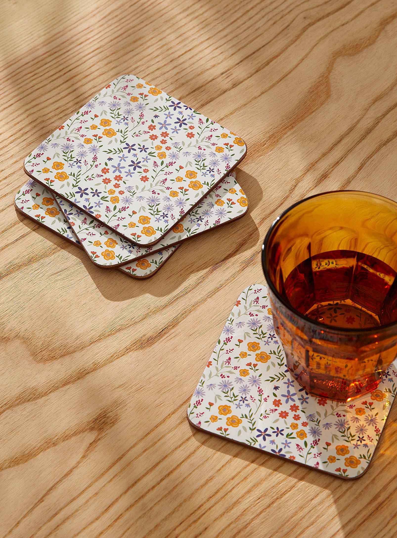 Simons Maison Countryside Flowers Laminated Cork Coasters Set Of 4 In Assorted