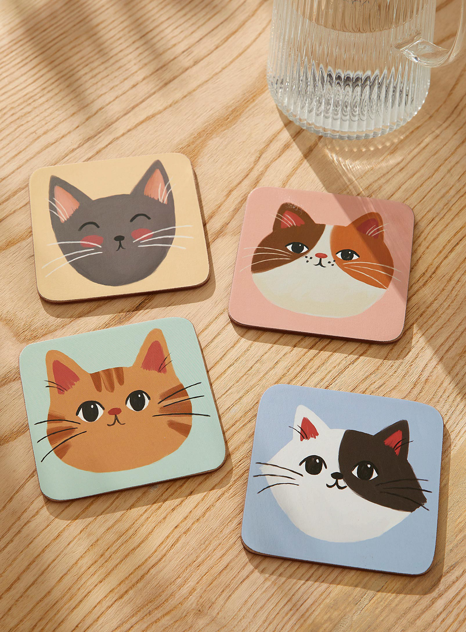 Simons Maison Cats Laminated Cork Coasters Set Of 4 In Assorted