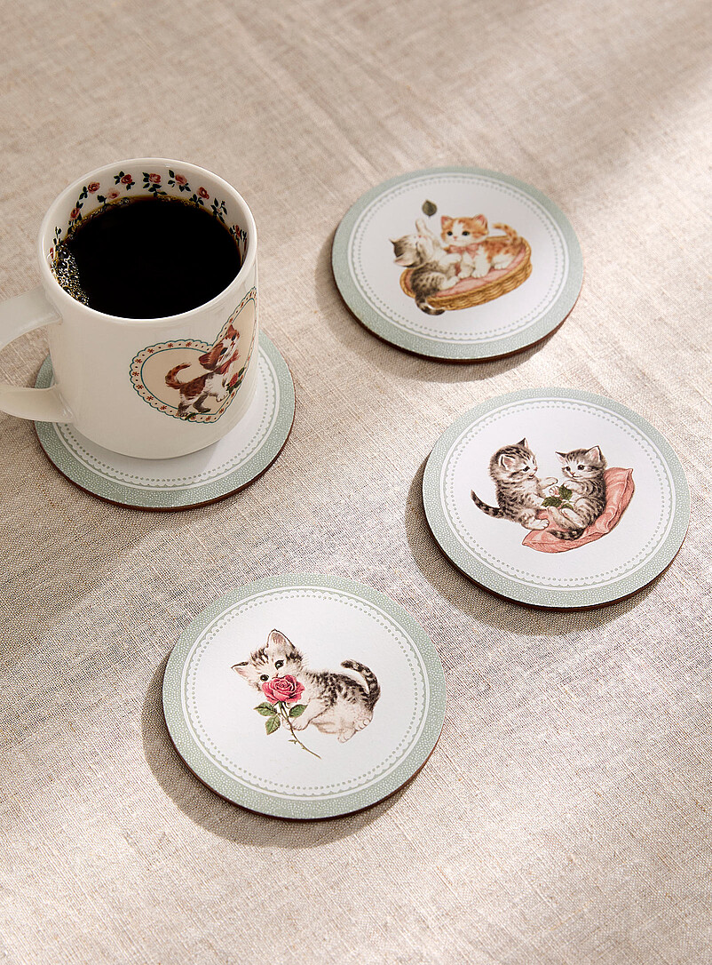 Retro cat laminated cork coasters Set of 4 product image (primary)