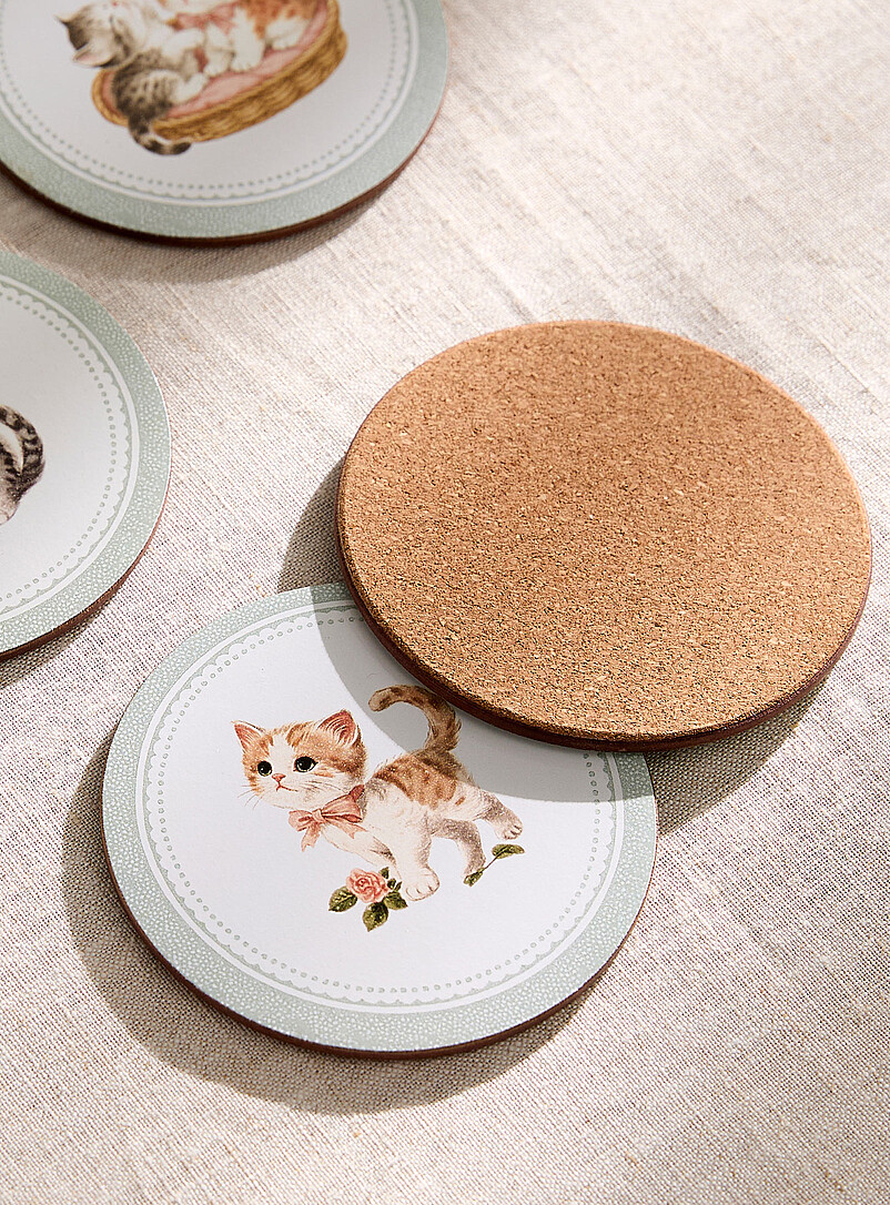Retro cat laminated cork coasters Set of 4 product image 2