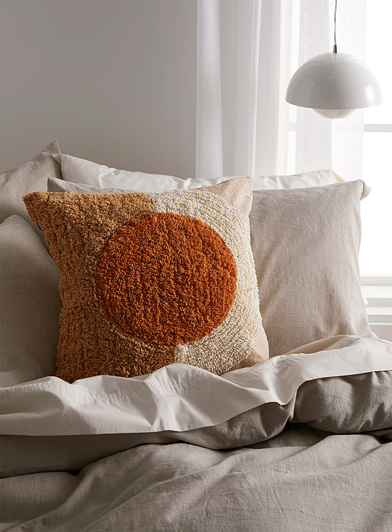 Linen House Patterned Ecru Tufted sun cushion 48 x 48 cm