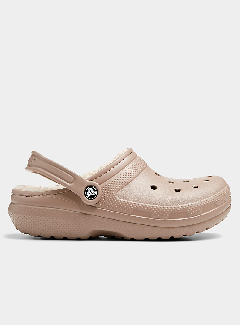 Crocs Cream Beige Lined Classic clog slipper for women