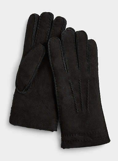Topstitched fur suede gloves