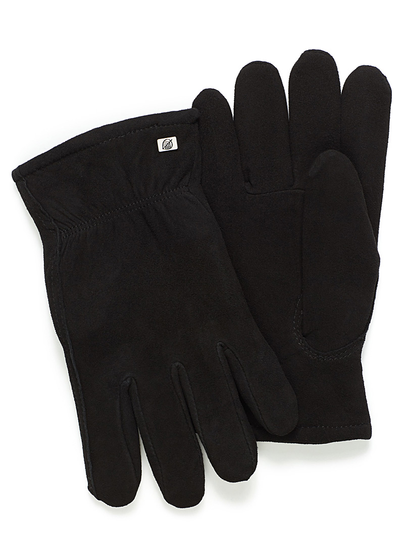 Le 31 Black Essential lined suede gloves for men