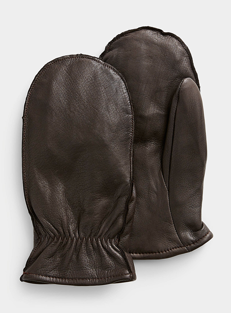Le 31 Brown Deerskin leather mittens for men