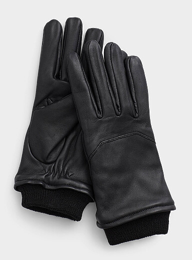 Le 31 Black Genuine leather geo topstitch gloves for men