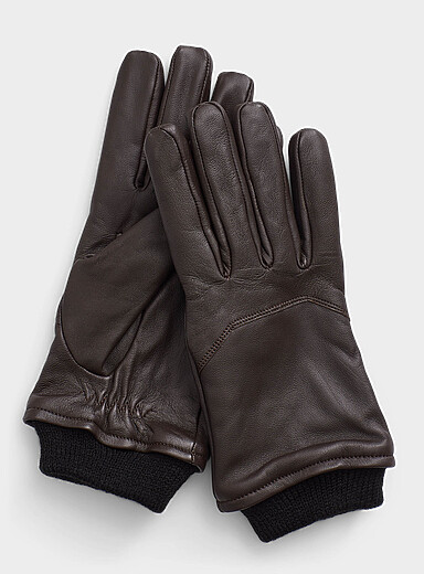 Le 31 Chocolate/Espresso Genuine leather geo topstitch gloves for men