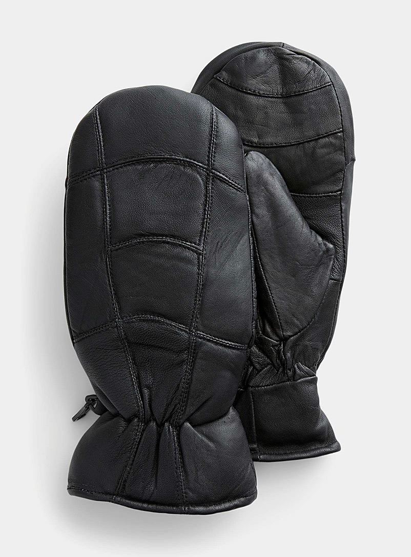 Le 31 Black Patchwork-like leather mittens for men