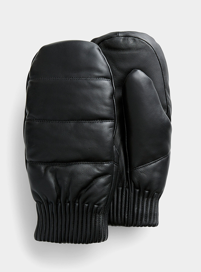 Le 31 Black Quilted leather mittens for men
