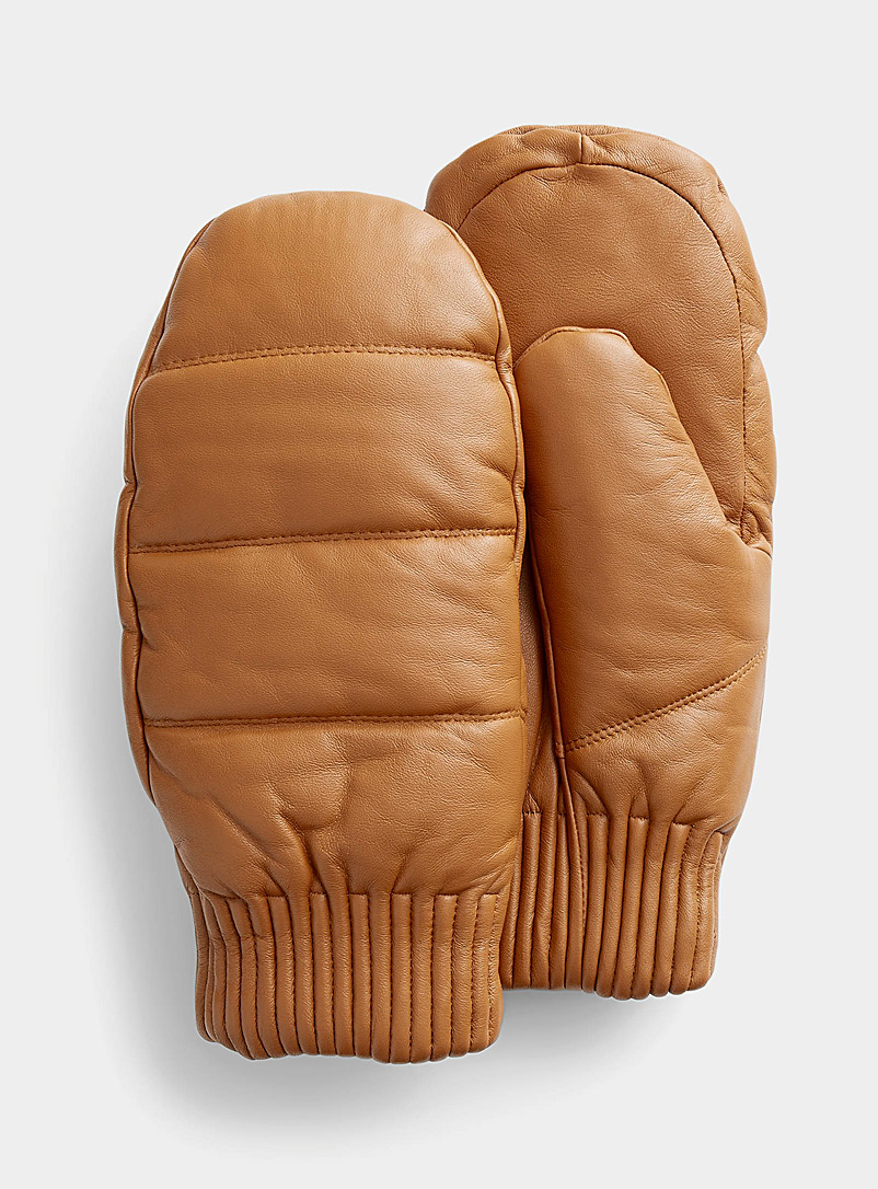 Le 31 Honey Quilted leather mittens for men