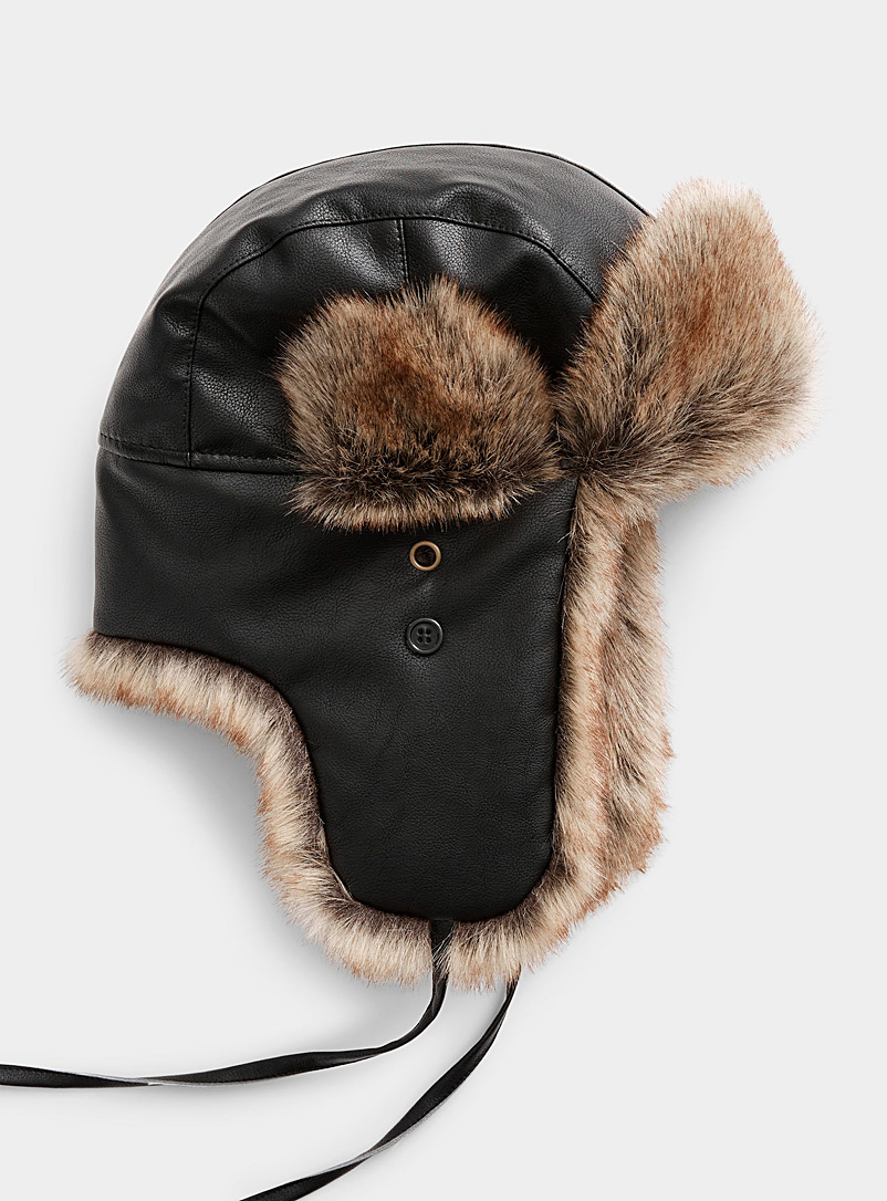 Le 31 Black Faux-leather trapper hat for men