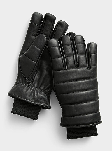 Le 31: Les gants matelass&eacute;s en cuir Noir pour homme