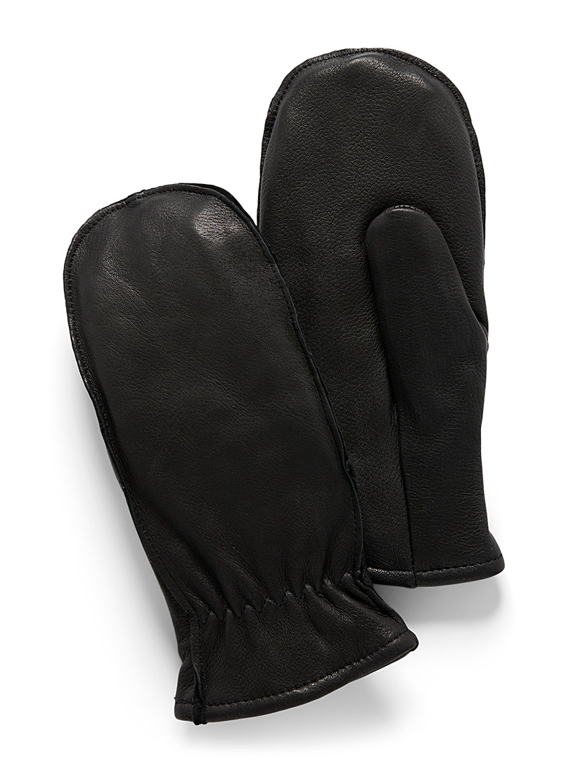 Simons Black Genuine leather mittens for women