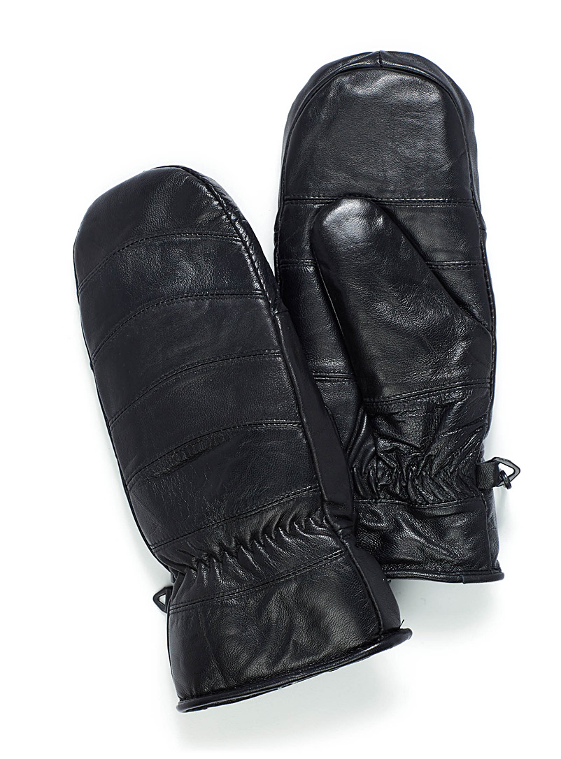 Simons Black Smooth leather mittens for women