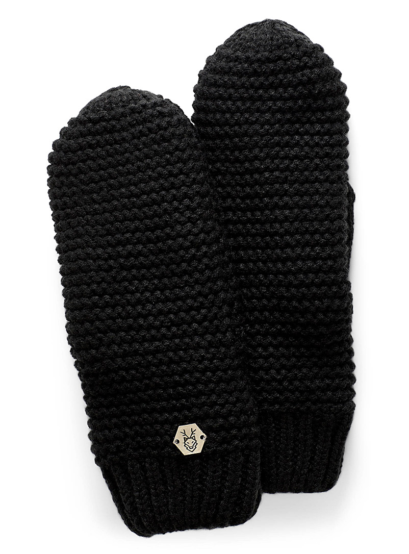 Laska Black Monochrome knit mittens for women