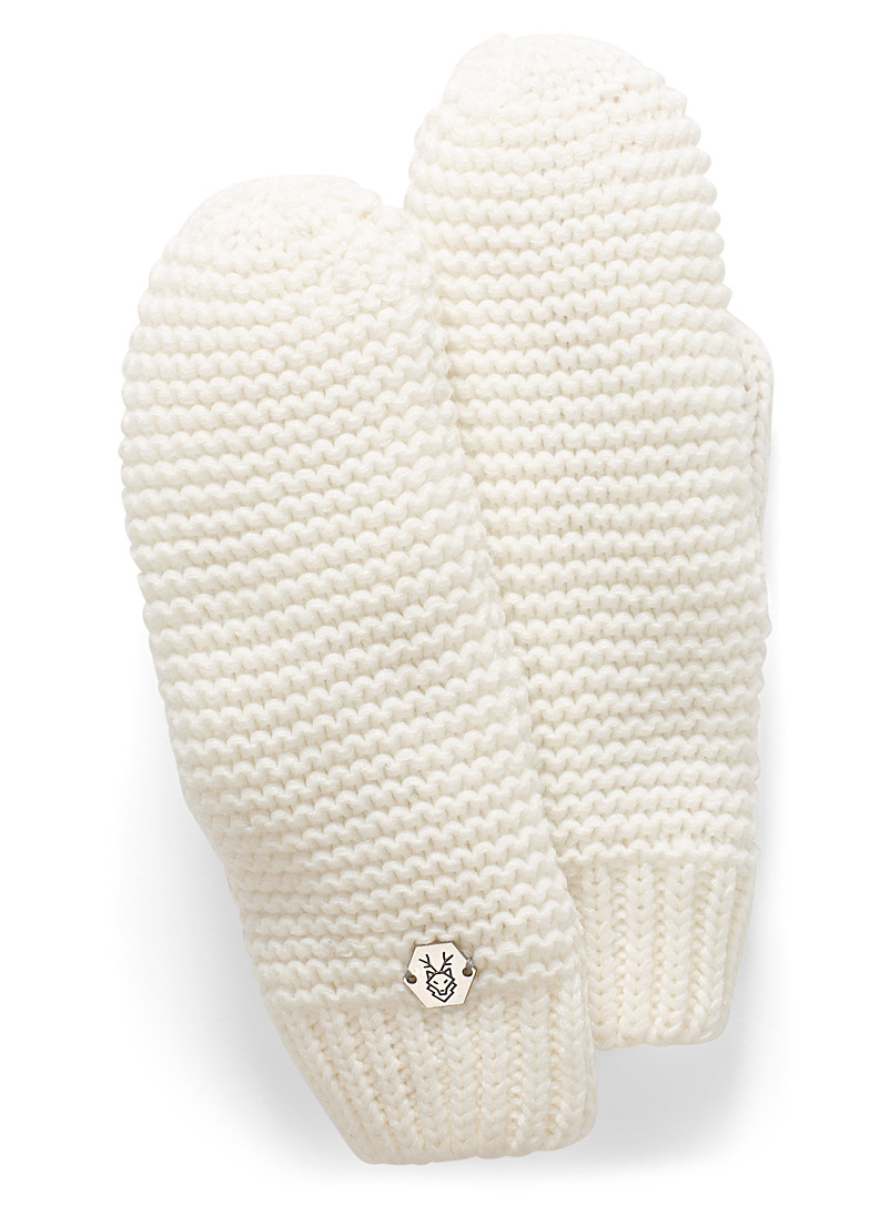 Laska Black Monochrome knit mittens for women