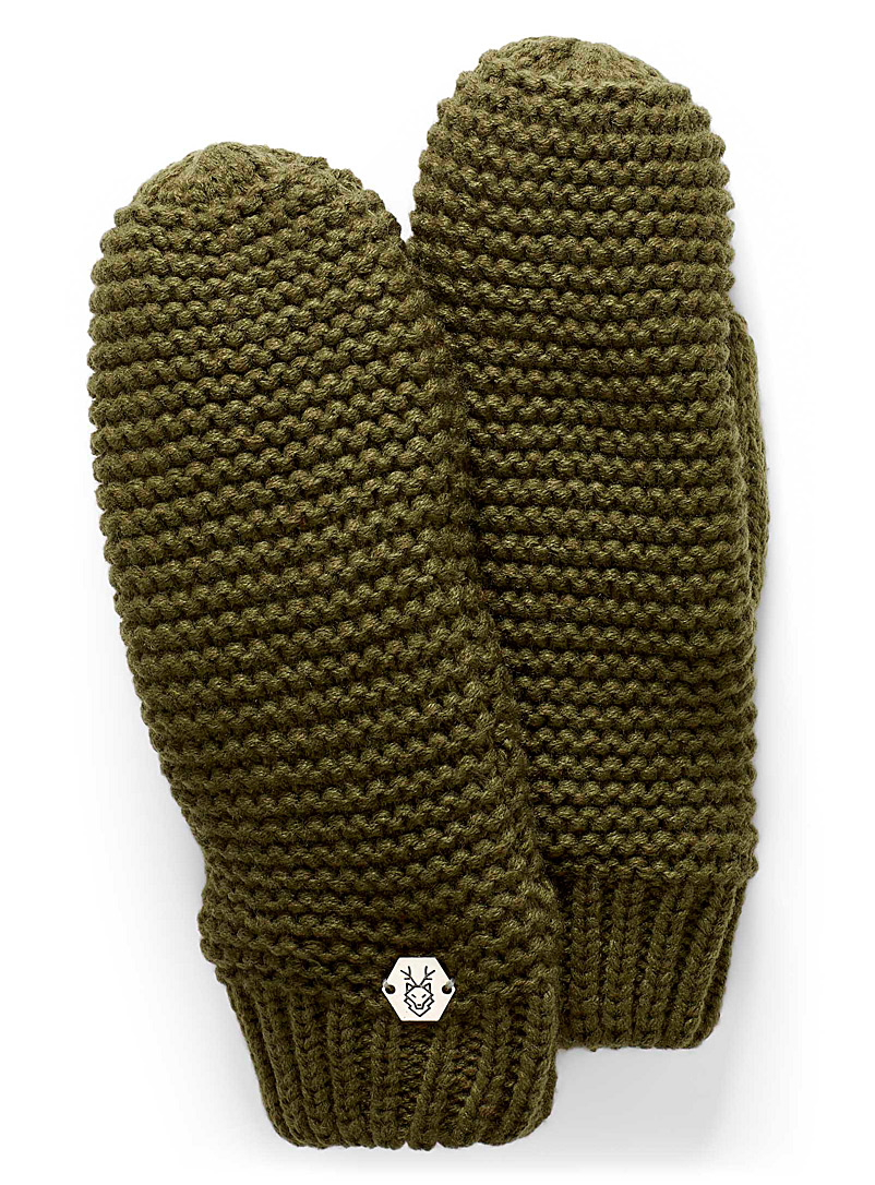 Laska Mossy Green Monochrome knit mittens for women