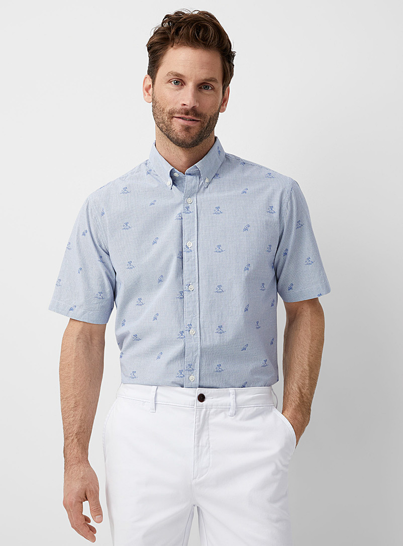 Le 31 Patterned White Patterned check shirt Modern fit for men