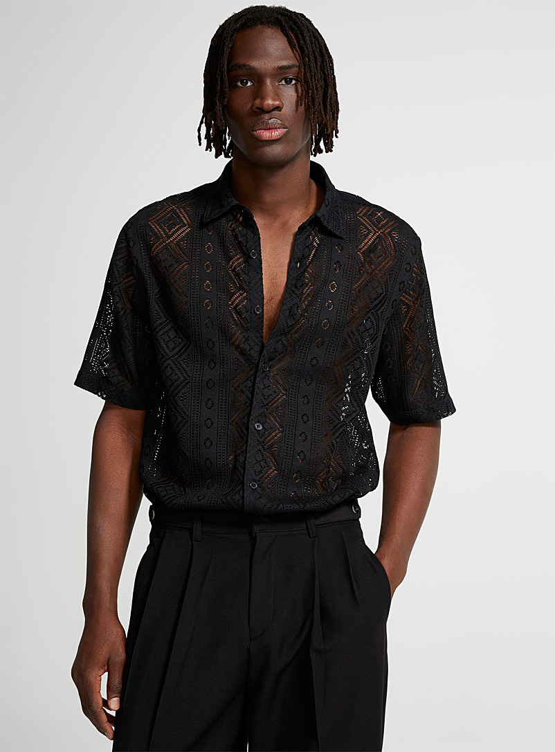 Geometric pointelle knit shirt, Le 31, Shop Men's Patterned Shirts Online