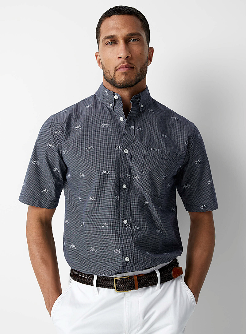 Le 31 Indigo/Dark Blue Patterned check shirt Modern fit for men