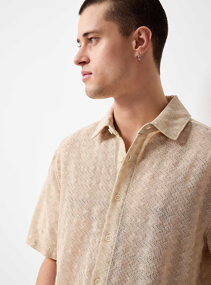 Le 31 White Zigzag jacquard shirt <b>Comfort fit</b> for men