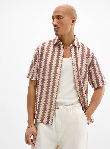 Le 31 White Zigzag jacquard shirt <b>Comfort fit</b> for men