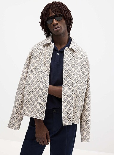 Le 31 Blue Printed diamond basketweave-knit overshirt for men