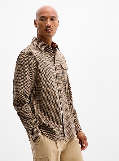 Le 31: La chemise carreau rustique <b>Coupe confort</b> Beige &agrave; motifs pour homme