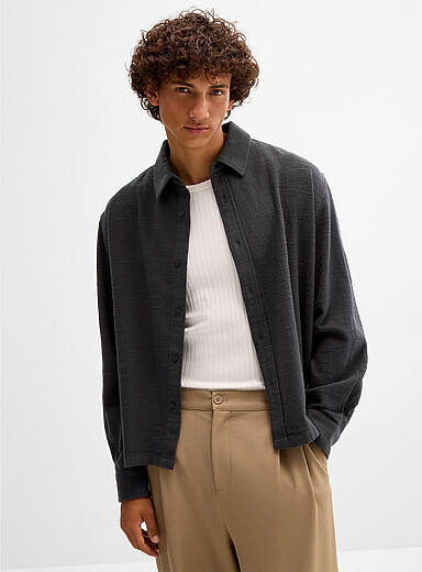 Long-sleeve raw-textured shirt <b>Boxy fit</b>