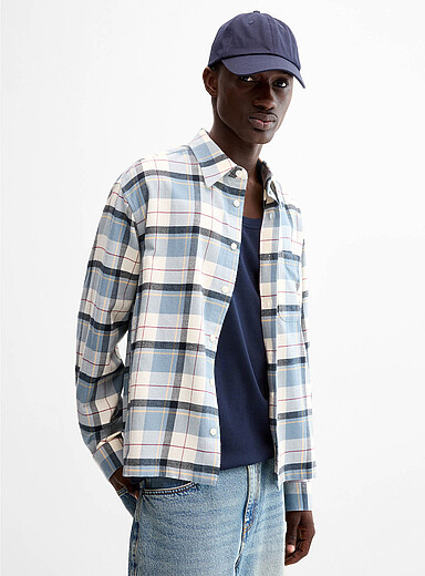 Le 31 Baby Blue Windowpane check flannel shirt <b>Boxy fit</b> for men