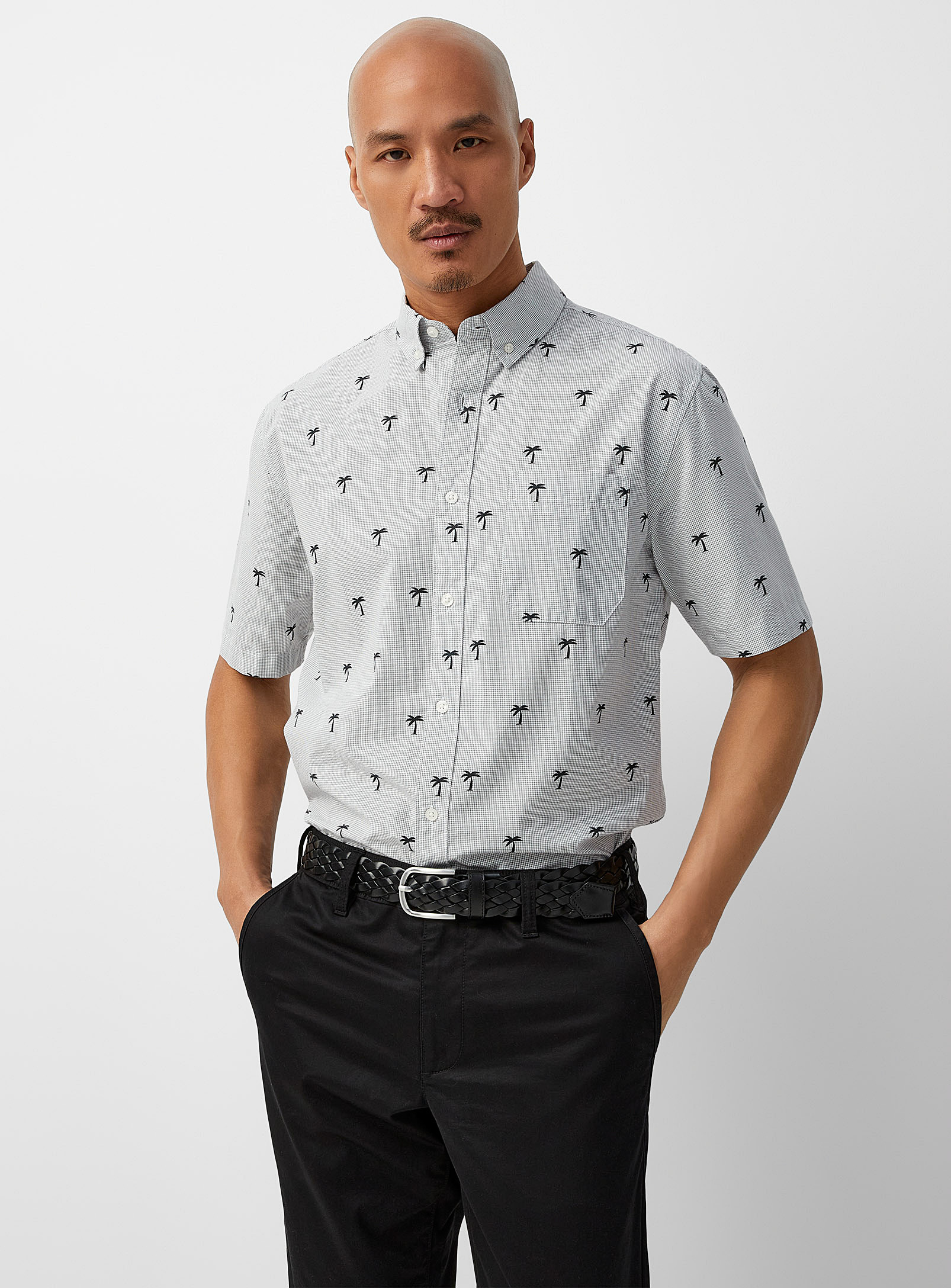 Le 31 Patterned Check Shirt Modern Fit In Black