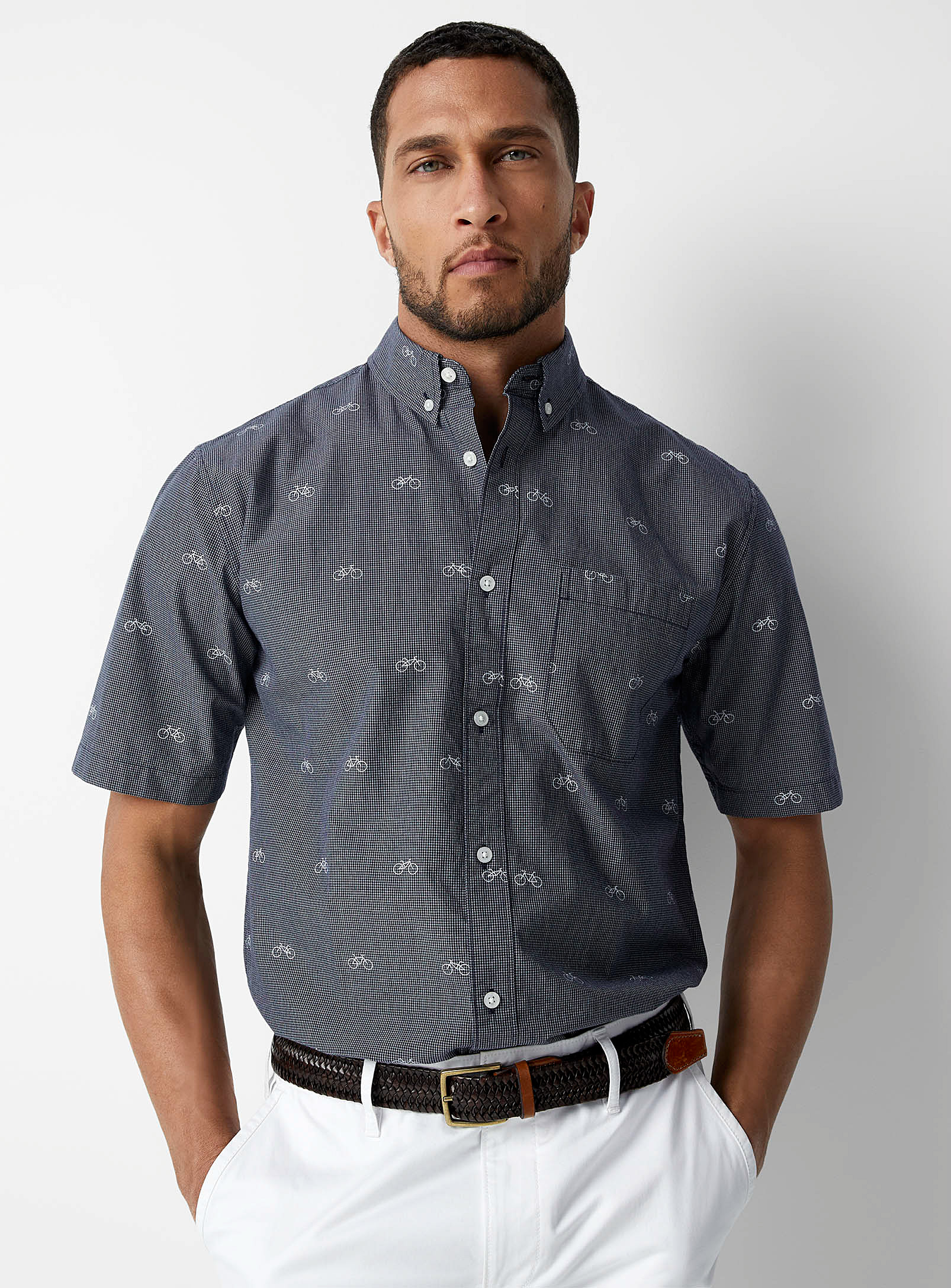Le 31 Patterned Check Shirt Modern Fit In Indigo/dark Blue