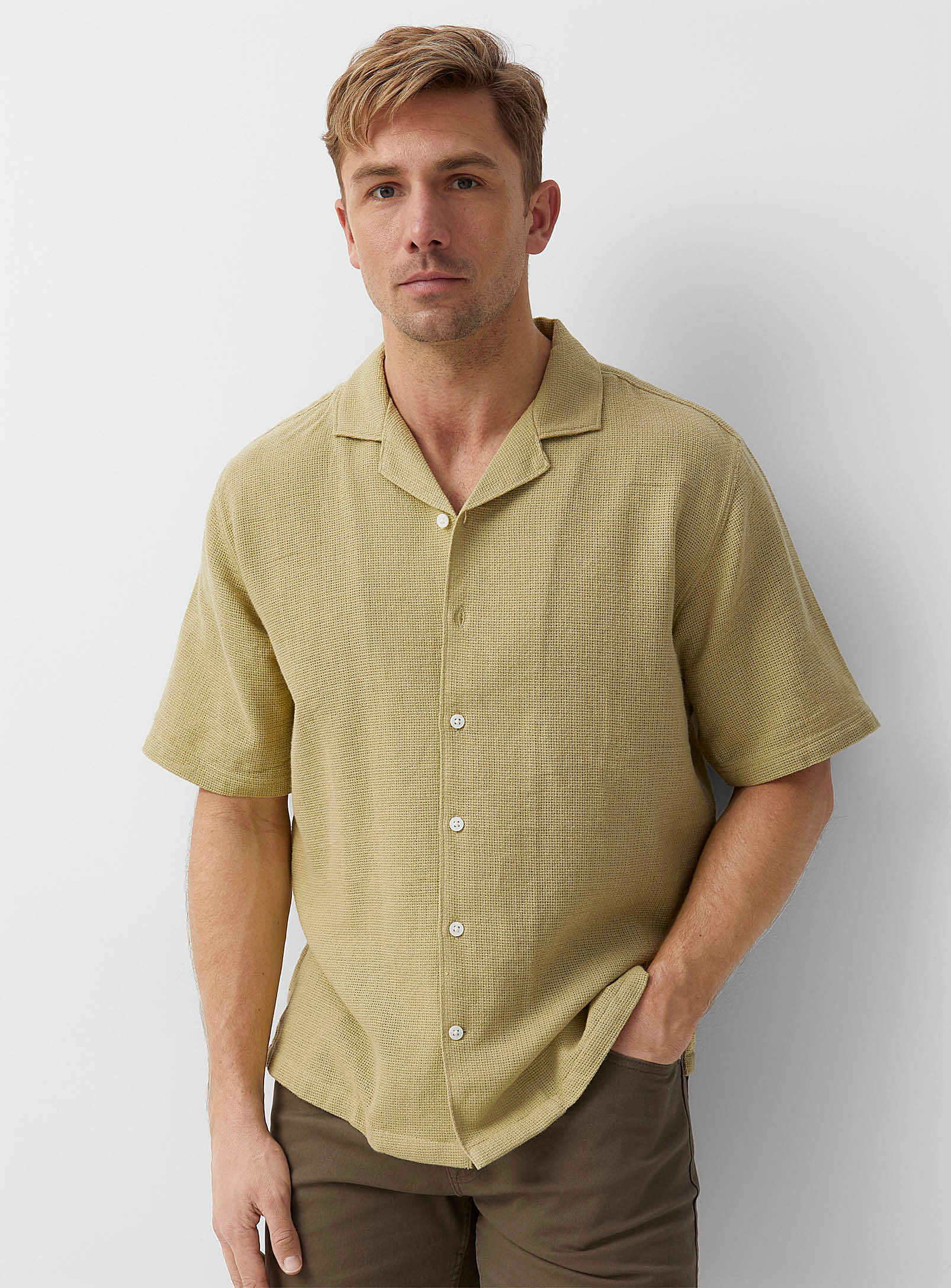 Le 31 Raw Knit Camp Shirt Comfort Fit In Green