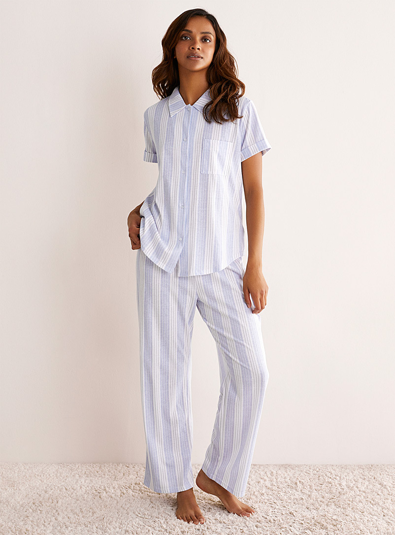 Miiyu: L'ensemble pyjama rayé bleu délavé Bleu à motifs pour femme