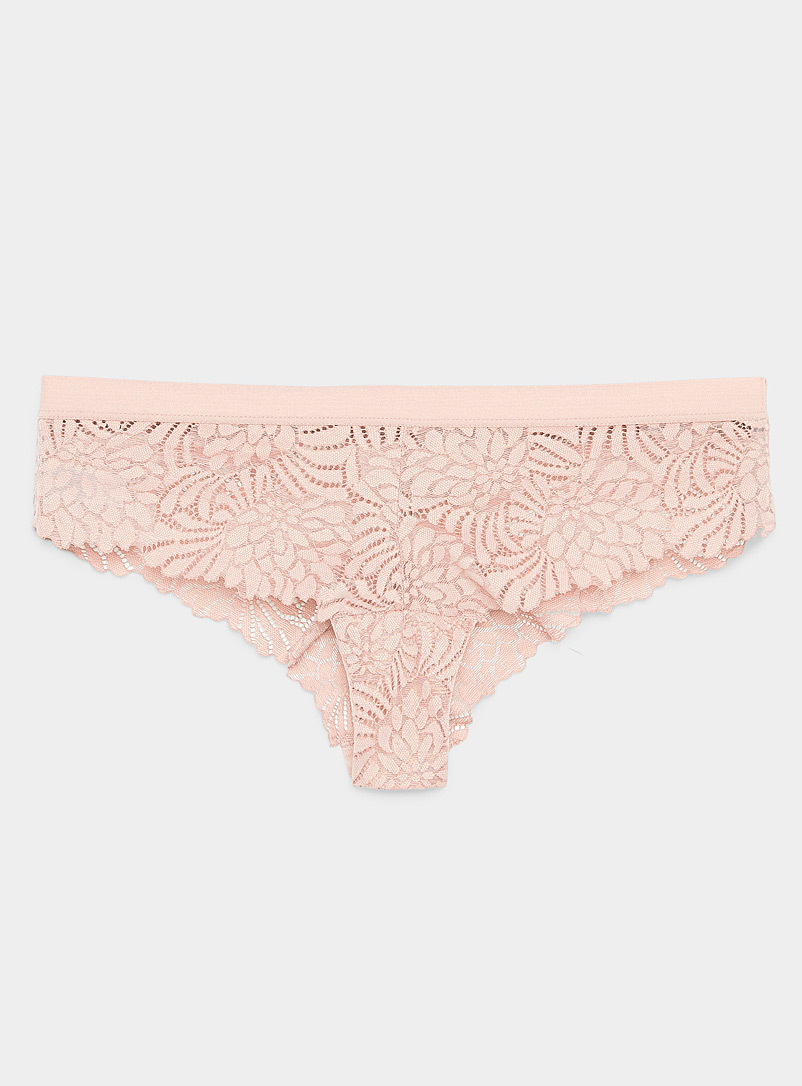 Miiyu Peach Floral lace thong for women